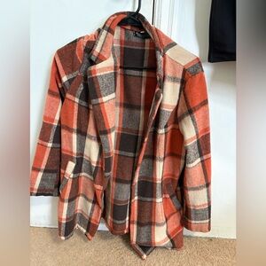 Cozy Plaid Teddy Jacket in Orange and Brown